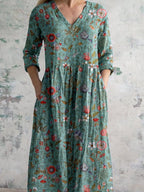 Astrid Women’s Floral Midi Dress – Elegant V-Neck Wedding Guest Summer Dress