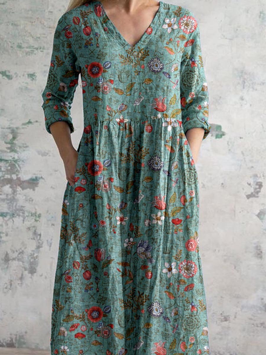 Astrid Women’s Floral Midi Dress – Elegant V-Neck Wedding Guest Summer Dress