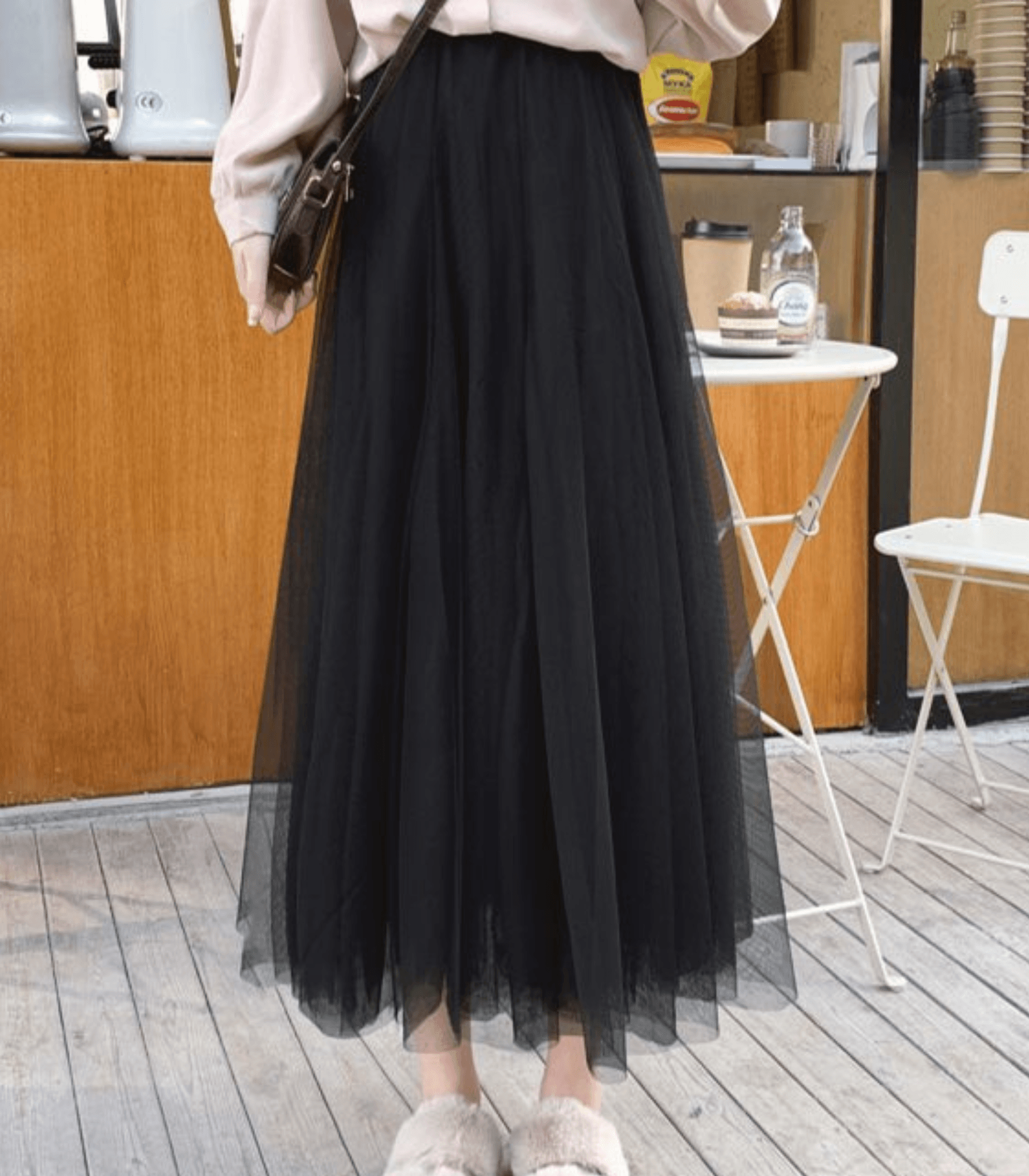 Shandria Women’s Tulle Midi Skirt – High Waist Layered Mesh Skirt with Elastic Waistband