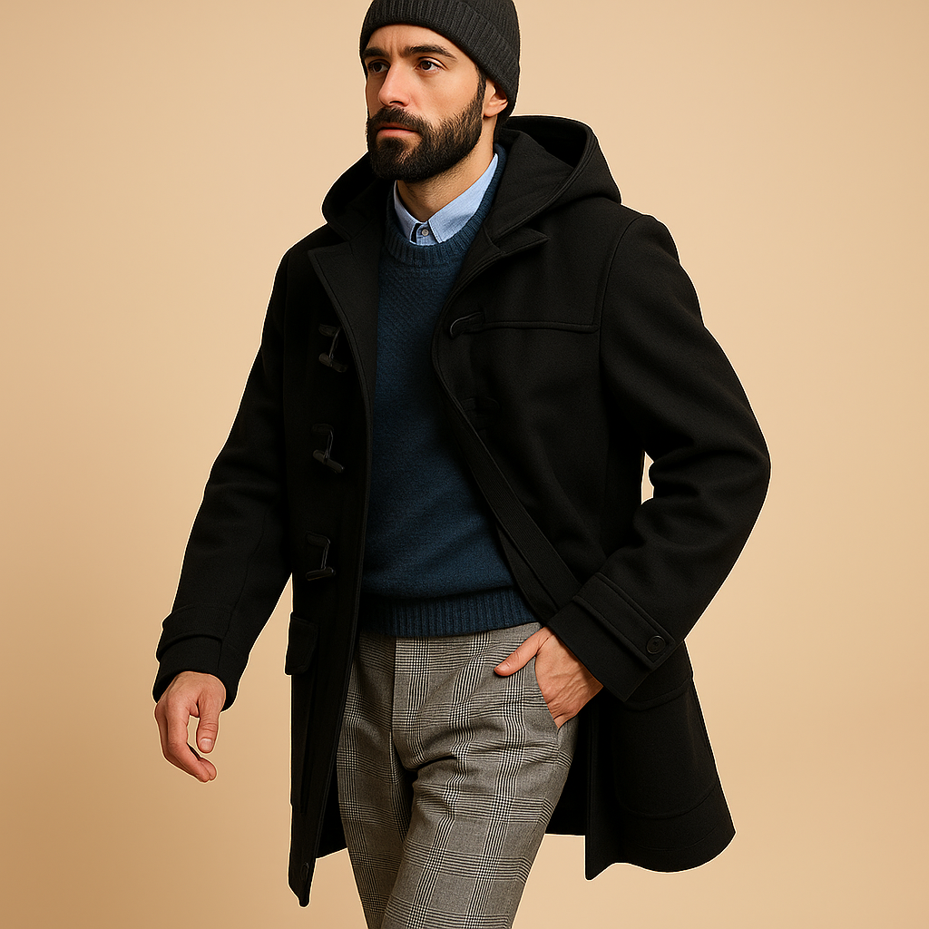 Seth Men's Long Coat – Modern Front Closure Winter Coat with Side Pockets