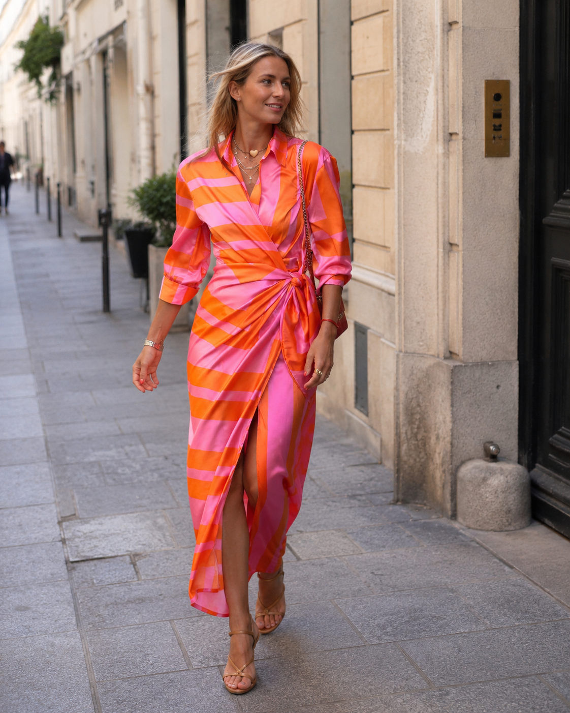 Laura Women's Summer Dress – Orange Pink Flowy Lightweight Casual Dress