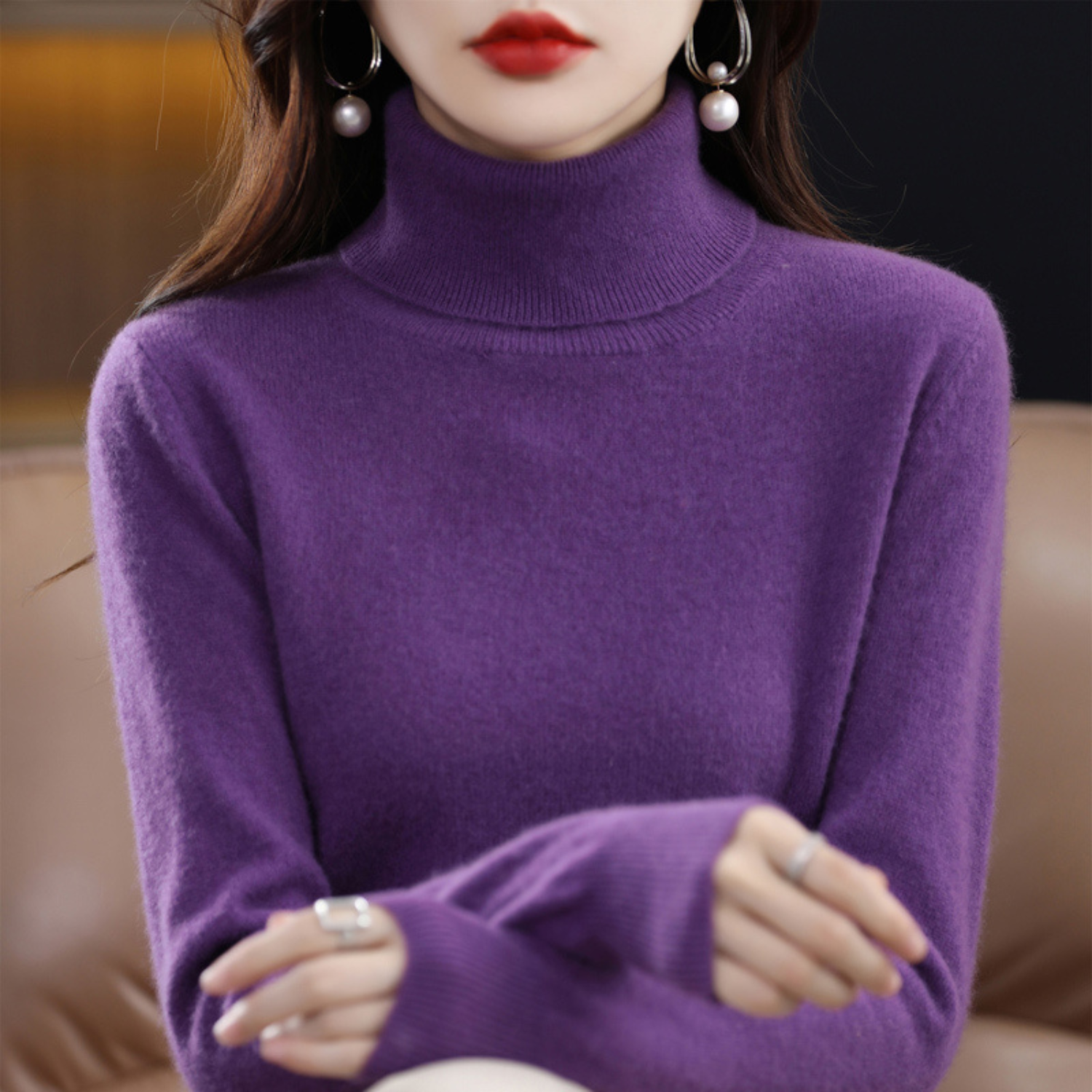 Emmie Women's Cashmere Turtleneck Sweater – Soft Regular Fit Elegant Pullover