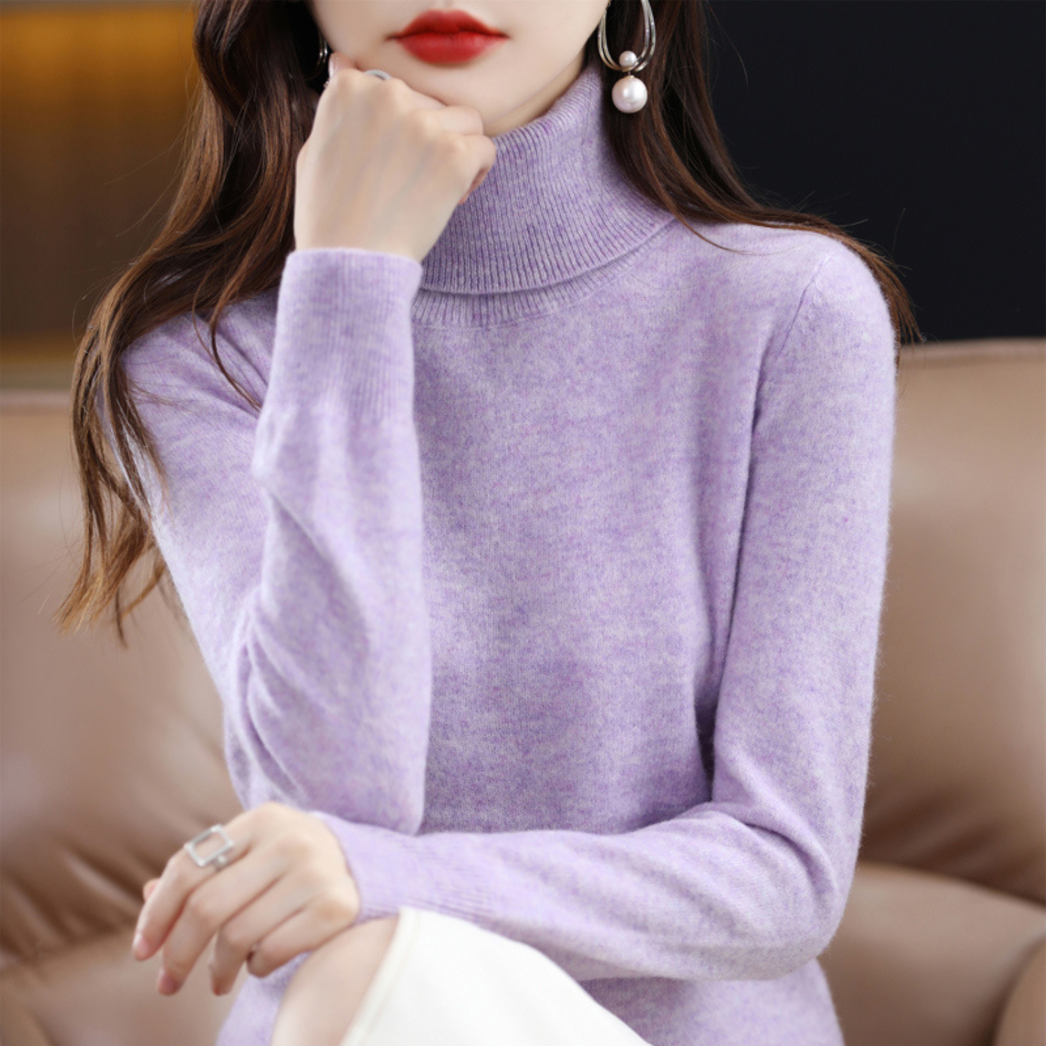 Emmie Women's Cashmere Turtleneck Sweater – Soft Regular Fit Elegant Pullover