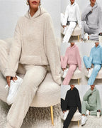 Sloane Women's Fleece Lounge Set – Hooded Winter Pajama Set with Wide Leg Pants