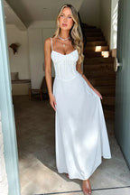 Mika Women's Maxi Dress – Lace A-Line Backless Summer Occasion Dress