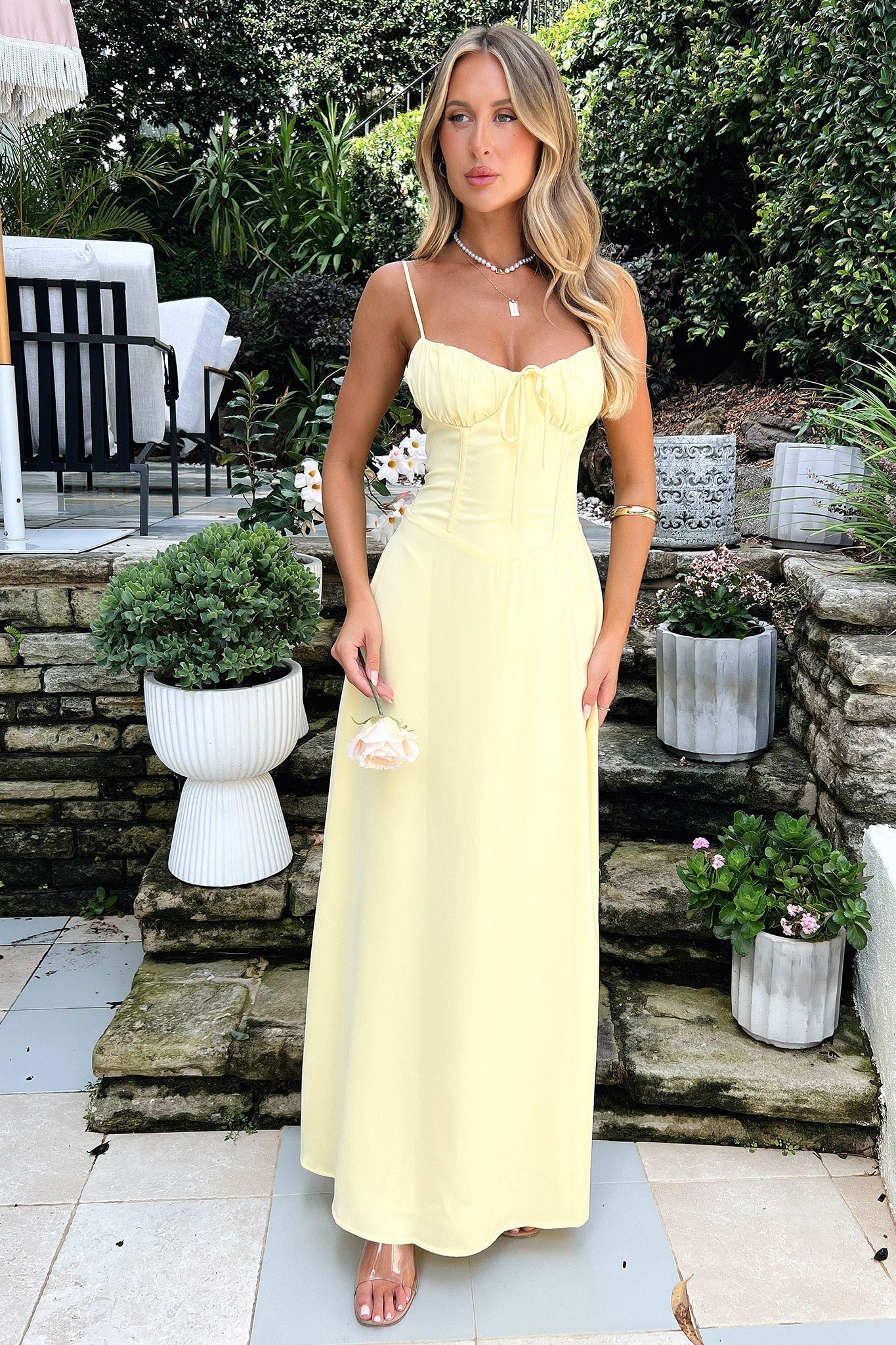 Mika Women's Maxi Dress – Lace A-Line Backless Summer Occasion Dress
