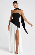 Victoria Women’s Evening Dress – Strapless Maxi Gown with High Slit & Two-Tone Design