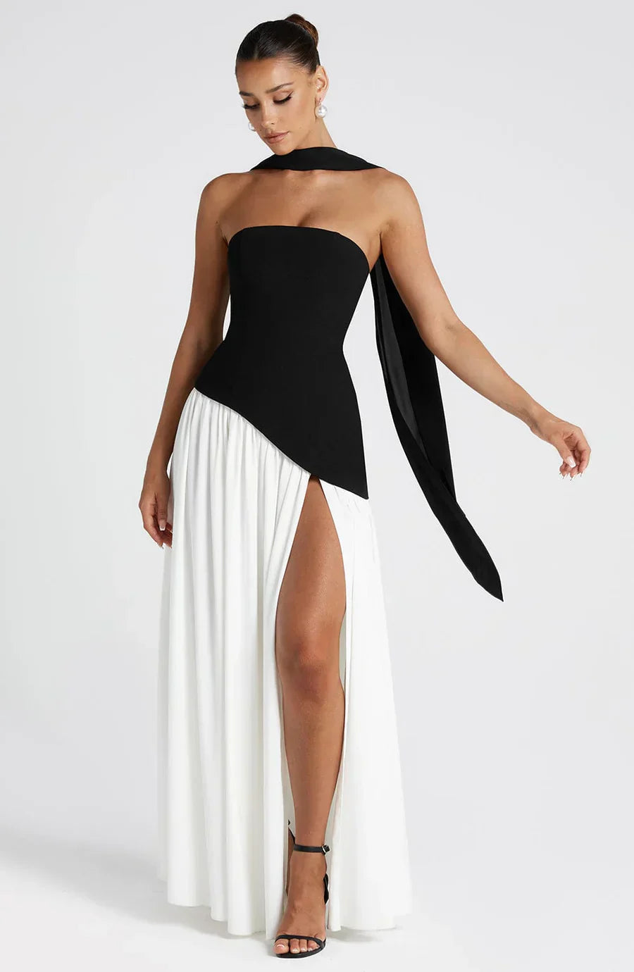 Victoria Women’s Evening Dress – Strapless Maxi Gown with High Slit & Two-Tone Design