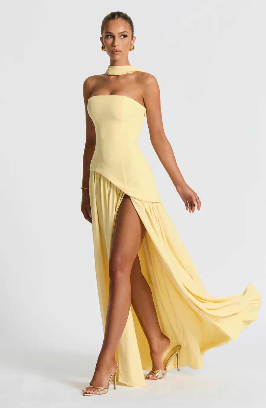 Victoria Women’s Evening Dress – Strapless Maxi Gown with High Slit & Two-Tone Design