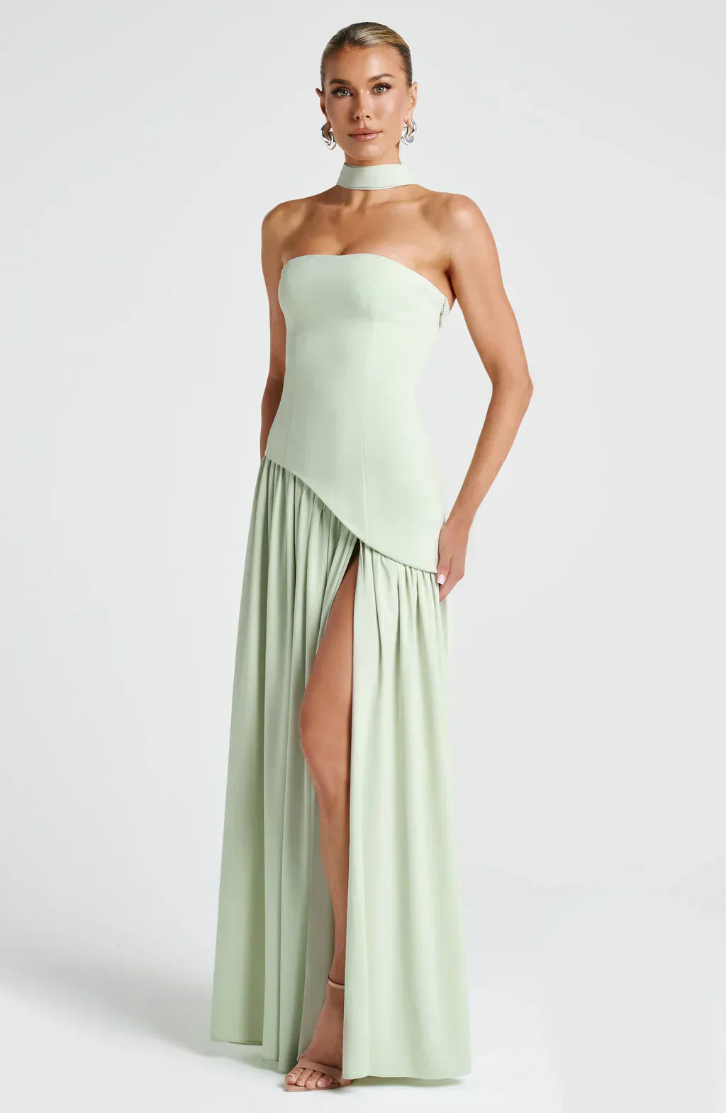 Victoria Women’s Evening Dress – Strapless Maxi Gown with High Slit & Two-Tone Design