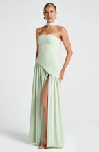 Victoria Women’s Evening Dress – Strapless Maxi Gown with High Slit & Two-Tone Design