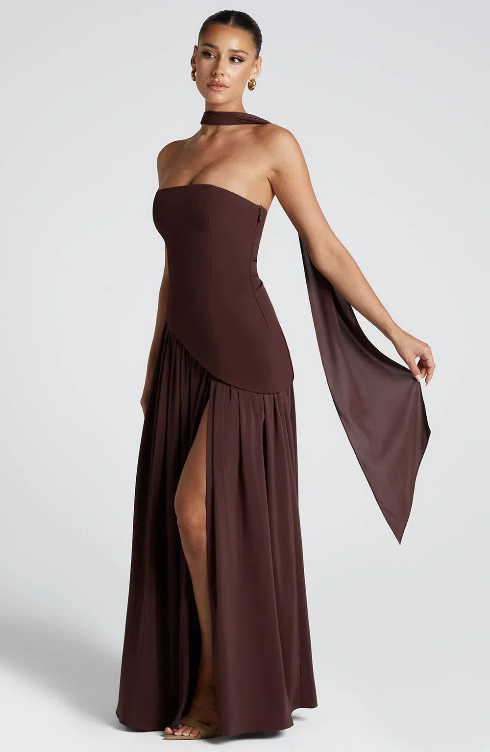 Victoria Women’s Evening Dress – Strapless Maxi Gown with High Slit & Two-Tone Design
