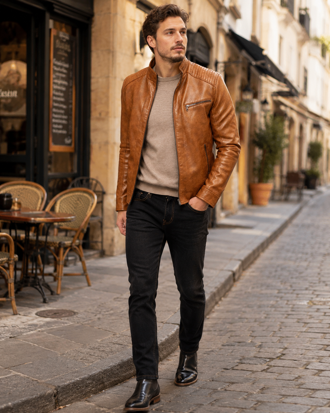 Marlon Men's Leather Jacket – Vintage Genuine Leather Bomber with Pockets