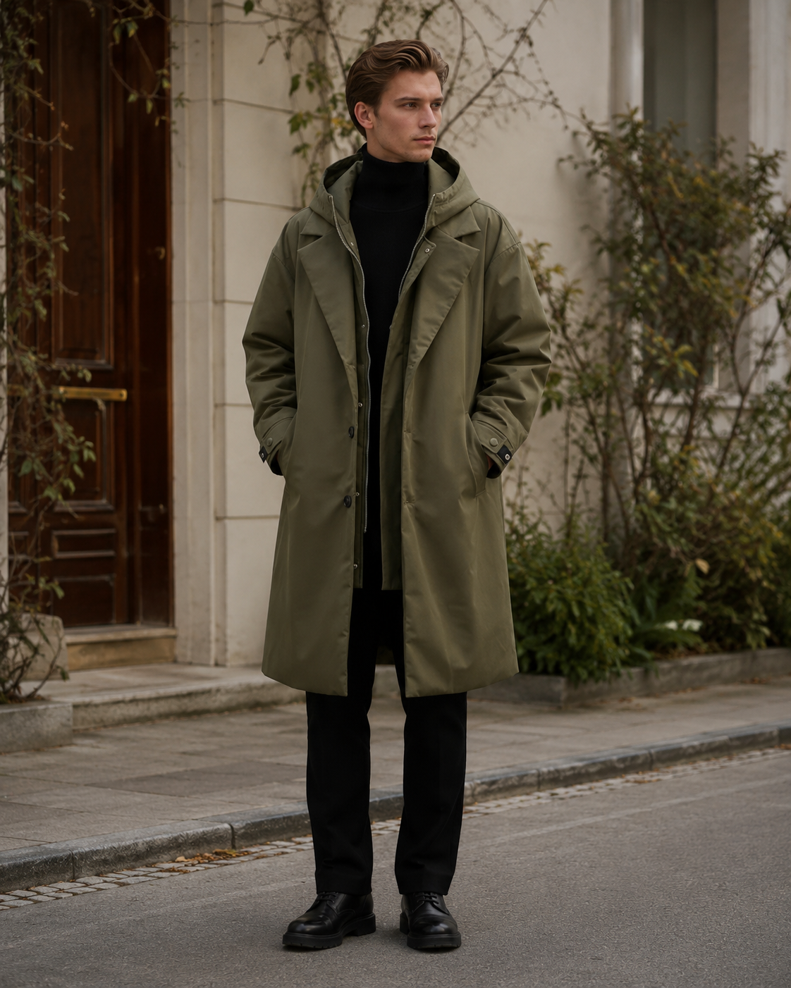 Kennington Men's Trench Coat – Long Straight Coat with Removable Hood