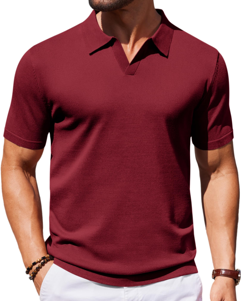 Ethan Men's Knit Polo Shirt – Ice Silk V-Neck Slim Fit Polo for Work and Travel