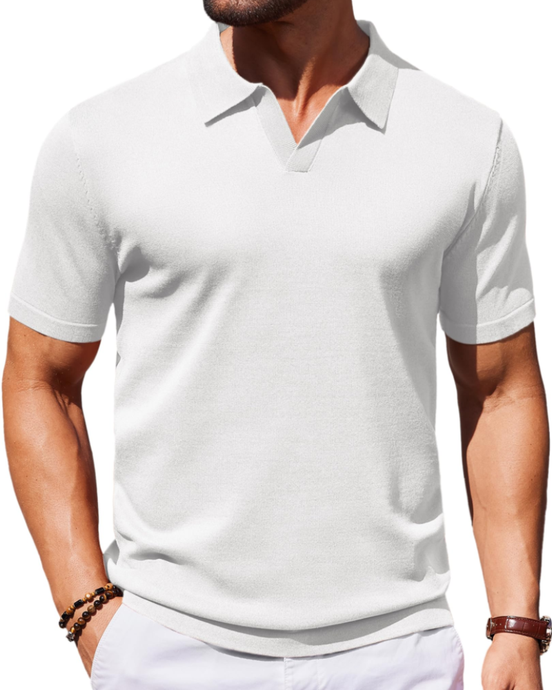 Ethan Men's Knit Polo Shirt – Ice Silk V-Neck Slim Fit Polo for Work and Travel