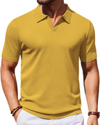 Ethan Men's Knit Polo Shirt – Ice Silk V-Neck Slim Fit Polo for Work and Travel