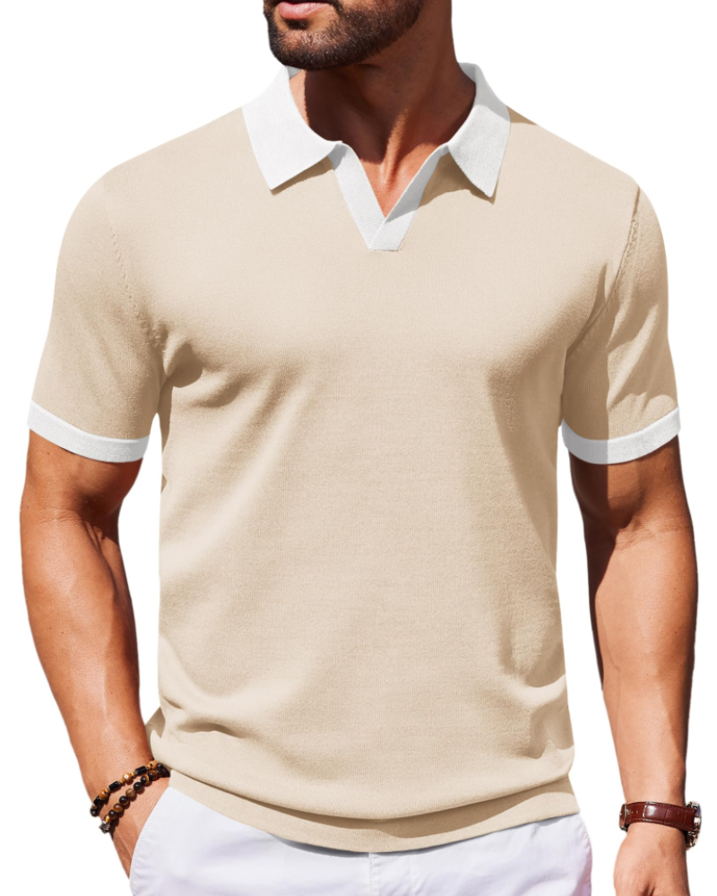 Ethan Men's Knit Polo Shirt – Ice Silk V-Neck Slim Fit Polo for Work and Travel