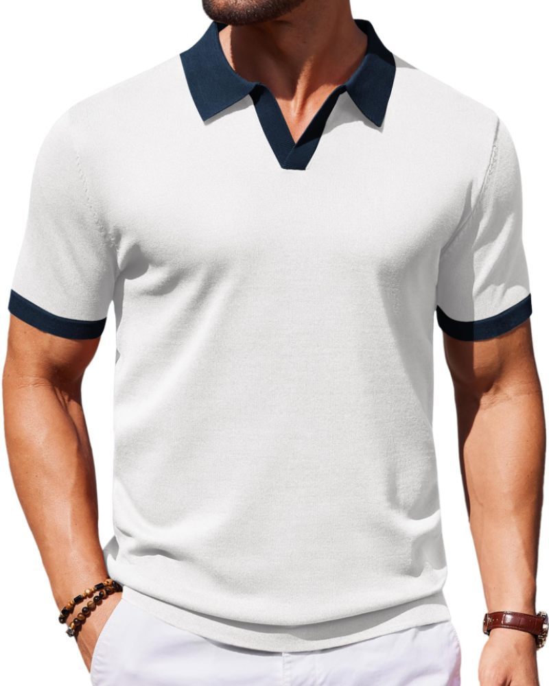 Ethan Men's Knit Polo Shirt – Ice Silk V-Neck Slim Fit Polo for Work and Travel