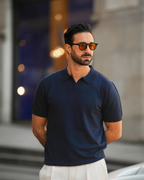 Ethan Men's Knit Polo Shirt – Ice Silk V-Neck Slim Fit Polo for Work and Travel