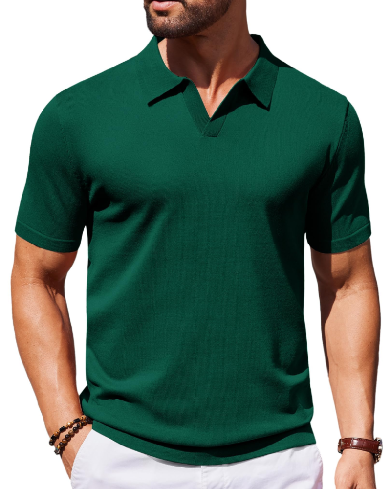 Ethan Men's Knit Polo Shirt – Ice Silk V-Neck Slim Fit Polo for Work and Travel