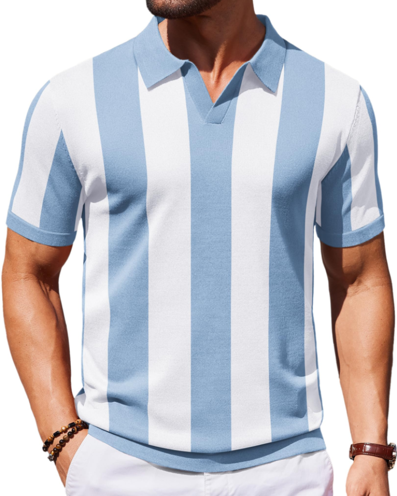 Ethan Men's Knit Polo Shirt – Ice Silk V-Neck Slim Fit Polo for Work and Travel