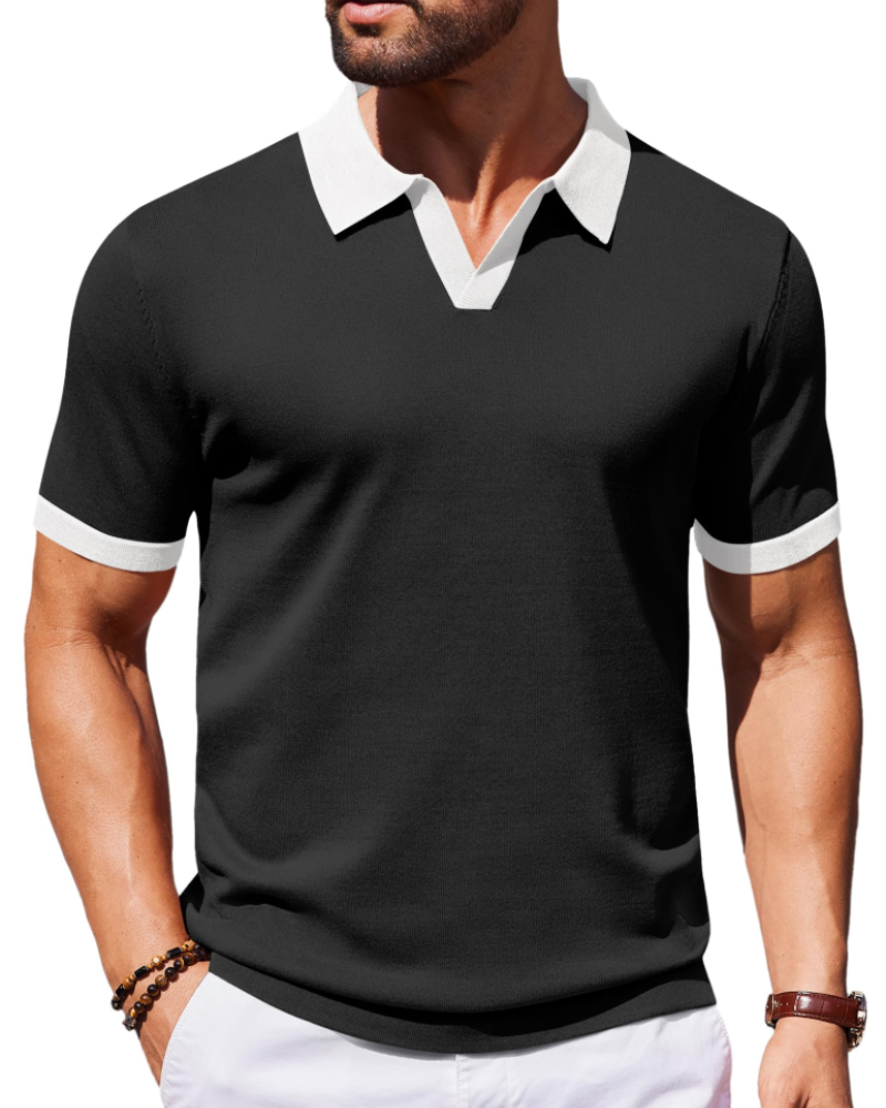 Ethan Men's Knit Polo Shirt – Ice Silk V-Neck Slim Fit Polo for Work and Travel