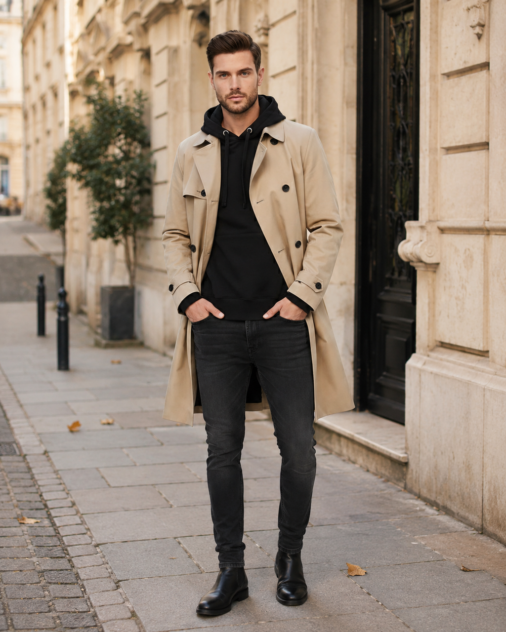 Gian Men's Trench Coat – Double-Breasted Belted Coat for Formal and Casual Wear