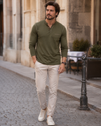 Ethan Men’s Henley T-Shirt – Long Sleeve Cotton Blend Casual Button Neck Tee