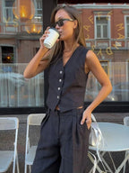 Freya Women’s Linen Set – Sleeveless Vest & Wide Leg Summer Co-Ord Outfit