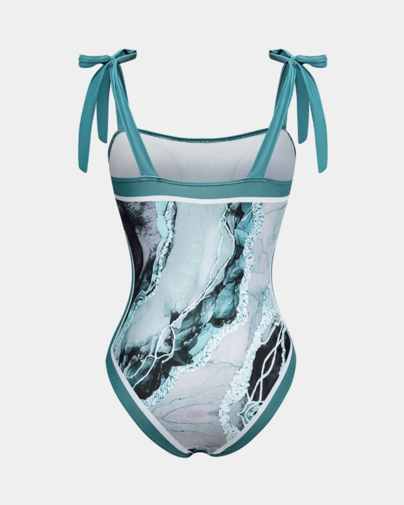 Marissa Women’s Swimsuit Set – Abstract One Piece with Sheer Pareo Cover Up