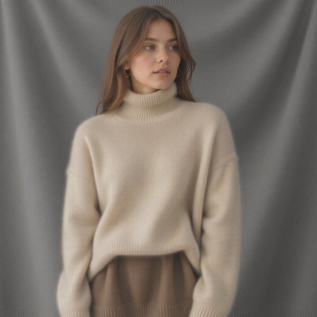Sydney Women's Cashmere Turtleneck Sweater – Oversized Soft Winter Pullover