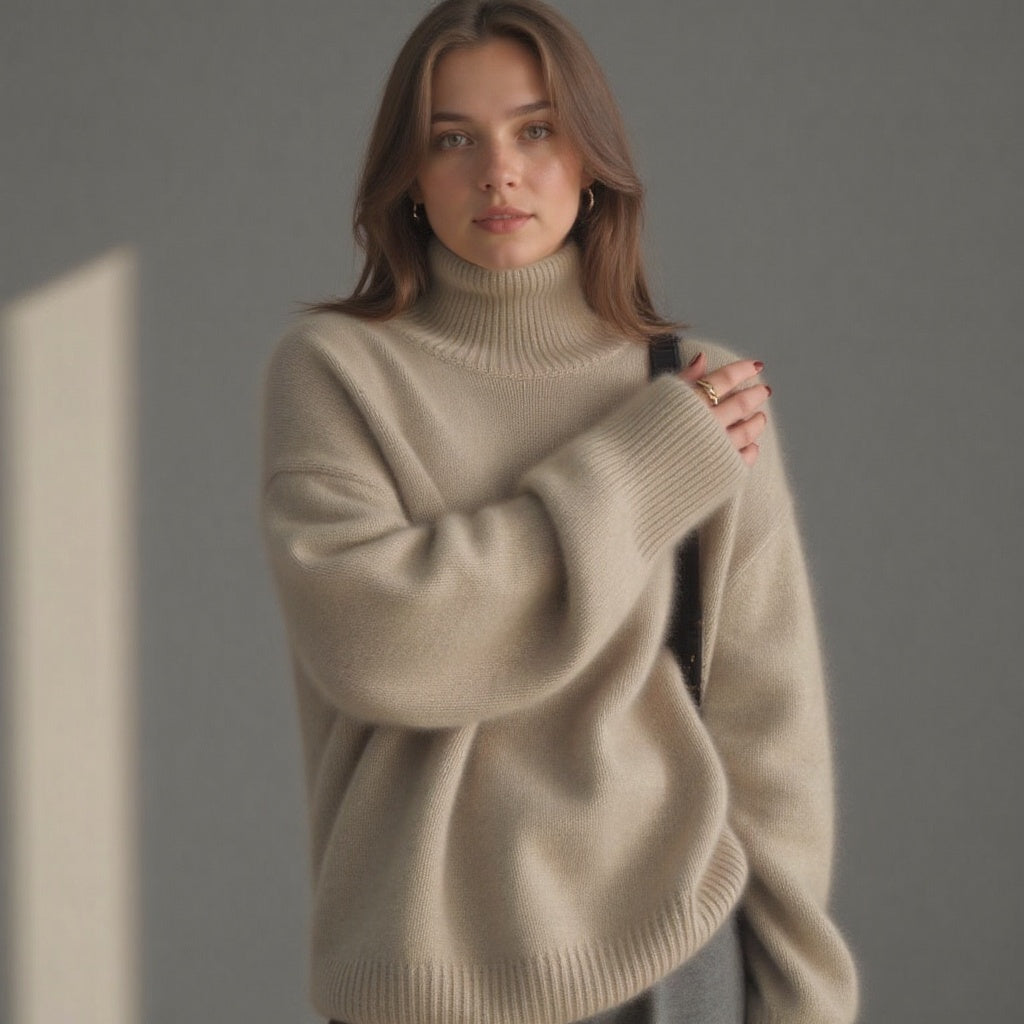 Sydney Women's Cashmere Turtleneck Sweater – Oversized Soft Winter Pullover