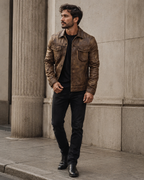 Pierre Men's Vintage Leather Jacket – Classic Collar One-Button Dress Coat