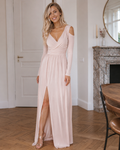 Eunice Women’s Maxi Dress – Elegant V-Neck Gown with Long Sleeves & Side Slit