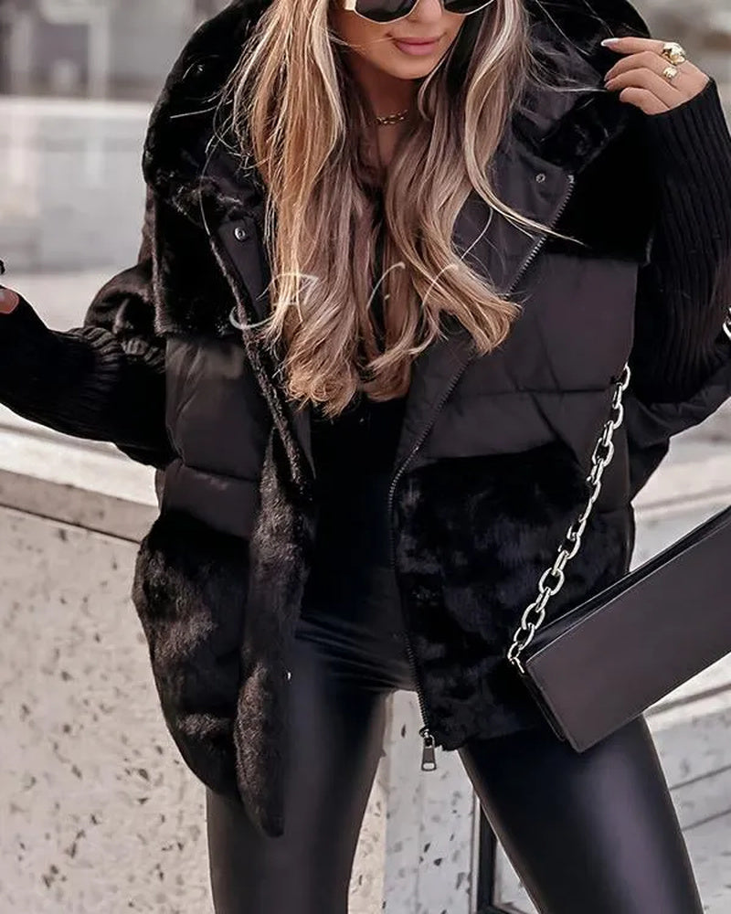 Camila Women's Quilted Puffer Jacket – Winter Coat with Knit Collar and Cuffs