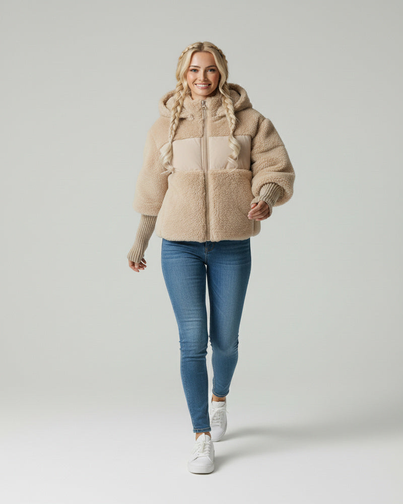 Camila Women's Quilted Puffer Jacket – Winter Coat with Knit Collar and Cuffs