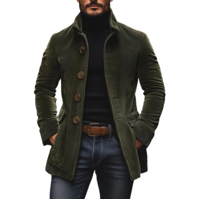 Emerson Men's Corduroy Coat – Slim Fit Button Front High Collar Vintage Jacket