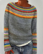 Maria Women's Retro Sweater – Long Sleeve Soft Knit Pullover for Fall and Winter