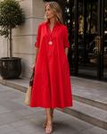 Charlotte Women's A-Line Midi Dress – Button-Down Long Sleeve Casual & Office Dress