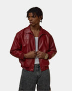 Vince Men's Red Faux Leather Jacket – Oversized Urban Zip Jacket for Fall and Winter