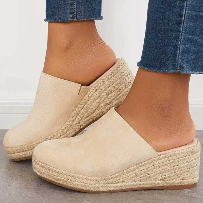 Mika Women's Wedge Mules – Navy Espadrille Slip-On Sandals with Jute Trim