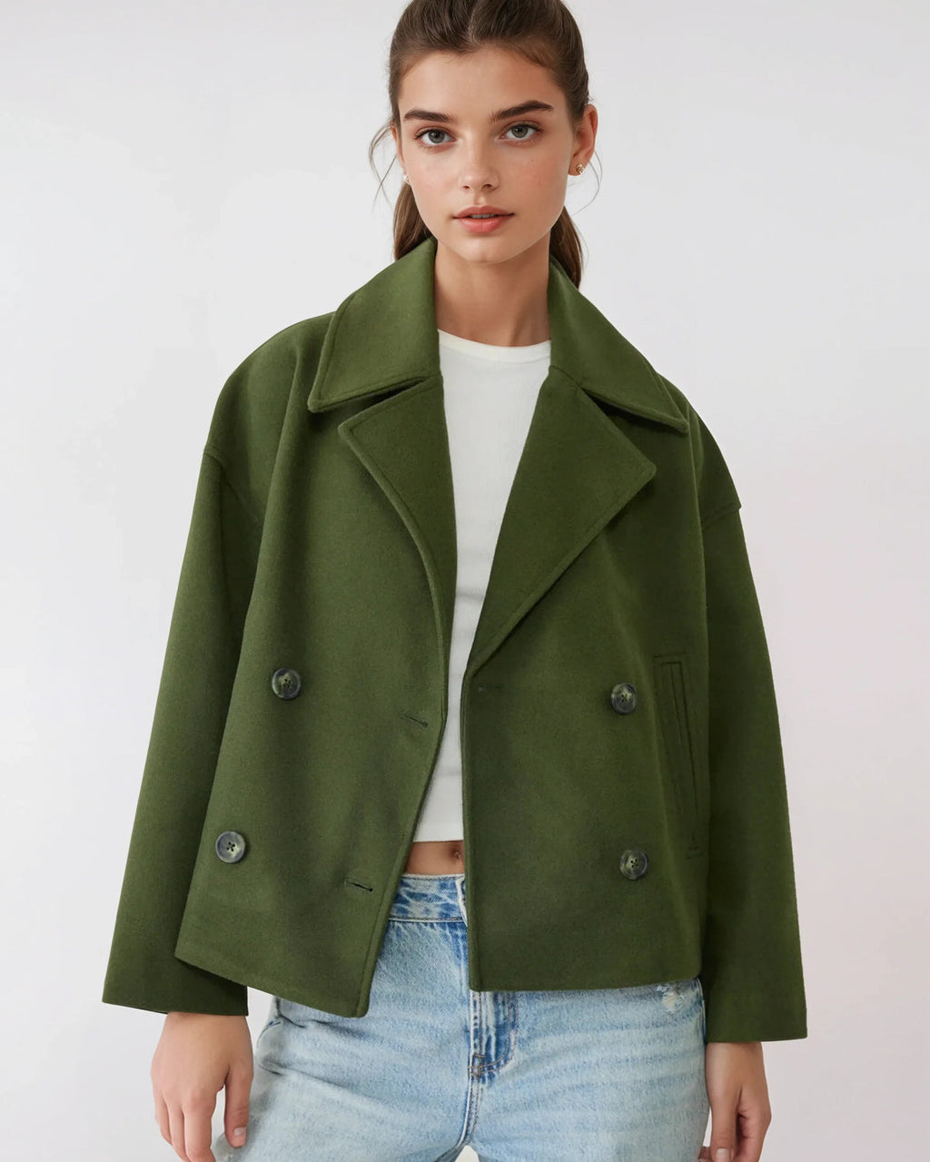Vanessa Women's Cropped Wool Jacket – Double-Breasted Warm Winter Coat