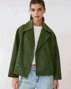 Vanessa Women's Cropped Wool Jacket – Double-Breasted Warm Winter Coat