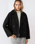 Vanessa Women's Cropped Wool Jacket – Double-Breasted Warm Winter Coat