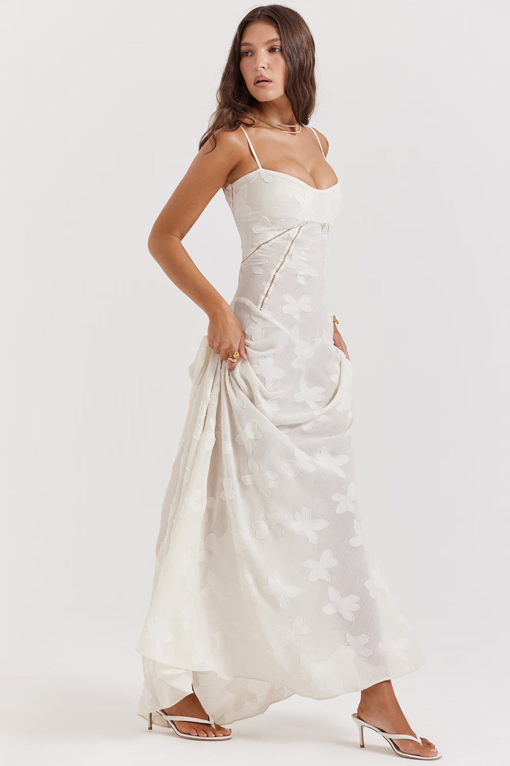 Kandace Women’s Lace Maxi Dress – Sparkling Evening Gown with Adjustable Straps & Floral Detail