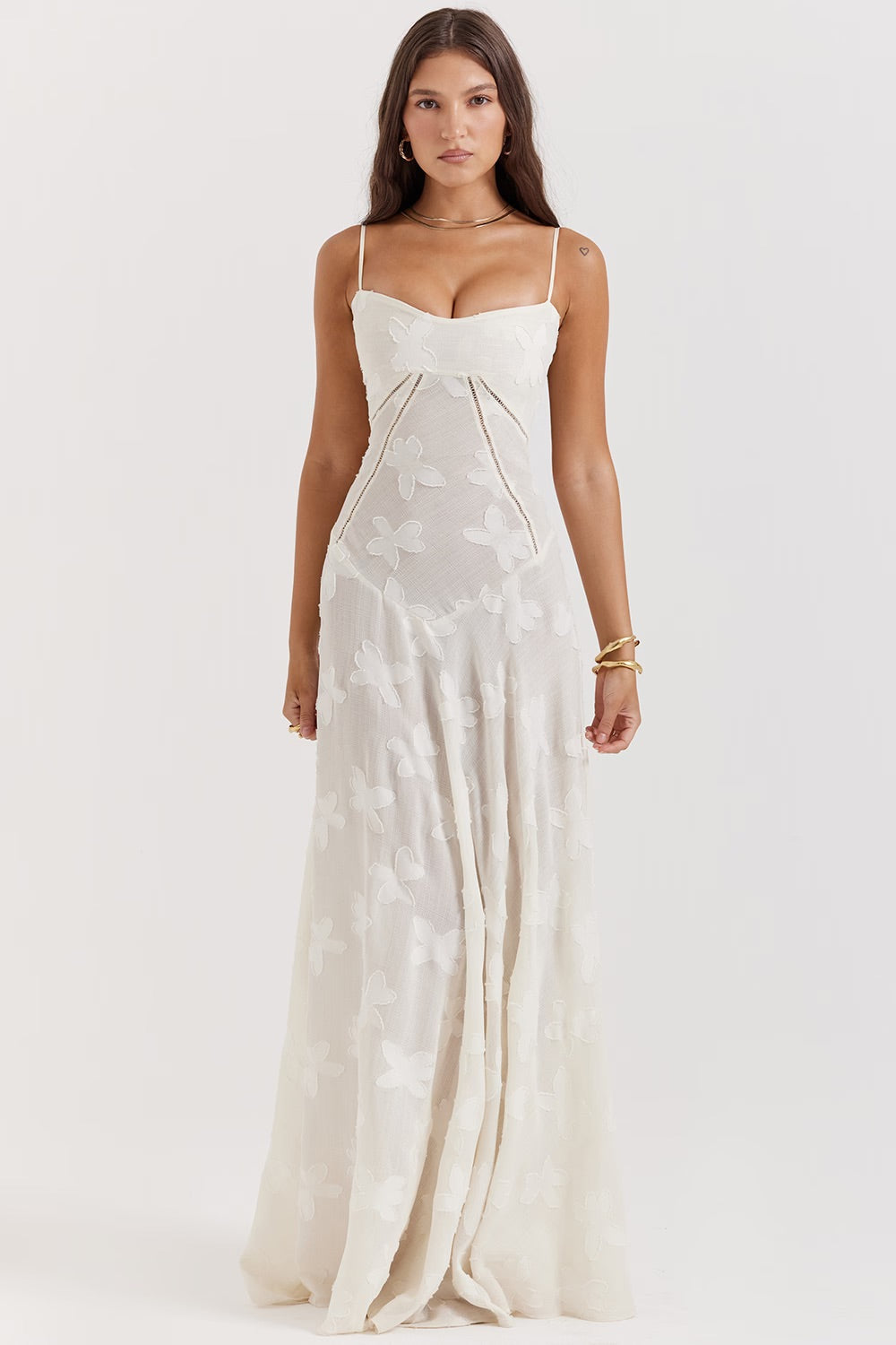 Kandace Women’s Lace Maxi Dress – Sparkling Evening Gown with Adjustable Straps & Floral Detail