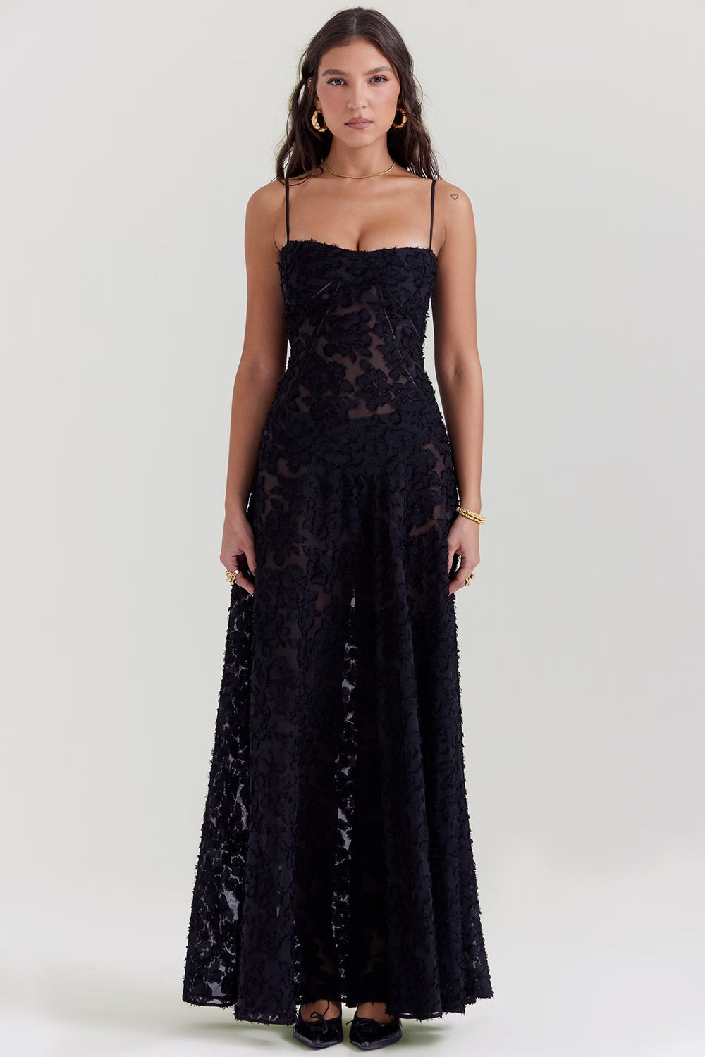 Kandace Women’s Lace Maxi Dress – Sparkling Evening Gown with Adjustable Straps & Floral Detail