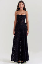 Kandace Women’s Lace Maxi Dress – Sparkling Evening Gown with Adjustable Straps & Floral Detail