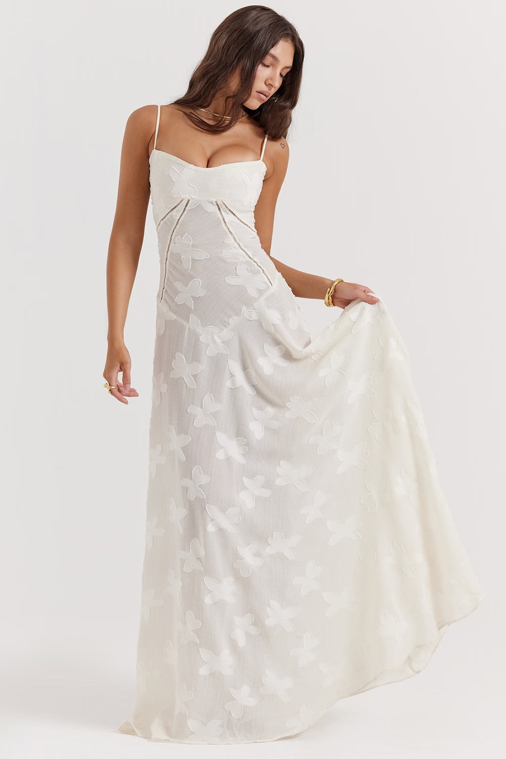 Kandace Women’s Lace Maxi Dress – Sparkling Evening Gown with Adjustable Straps & Floral Detail